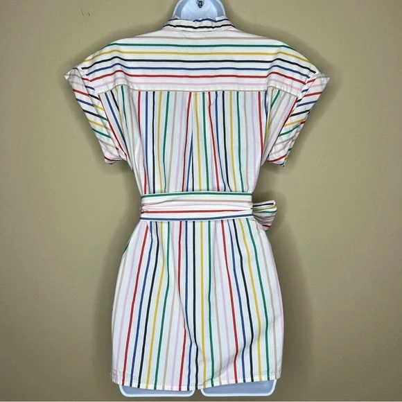 J CREW Button-Front Tie-Waist Top in Rainbow Mini Stripe Poplin - L6710 - Sz XS - Picture 8 of 11
